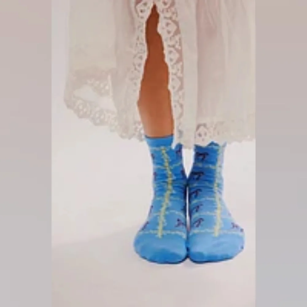 Free People Tie A Bow Ankle Socks/Light Blue